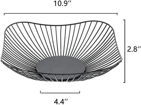 Short Curved-Edge Modern Creative Stylish Single Tier Dish,Metal Iron Wire Fruit Vegetables Bread Decorative Stand Serving Bowls Basket Holder (Black, 11" - 1PCS) by IBWell