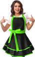 Cute Lovely Retro Aprons for Women, Vintage 50s Black Green Cooking Kitchen Ruffle Apron for Housewife Gift