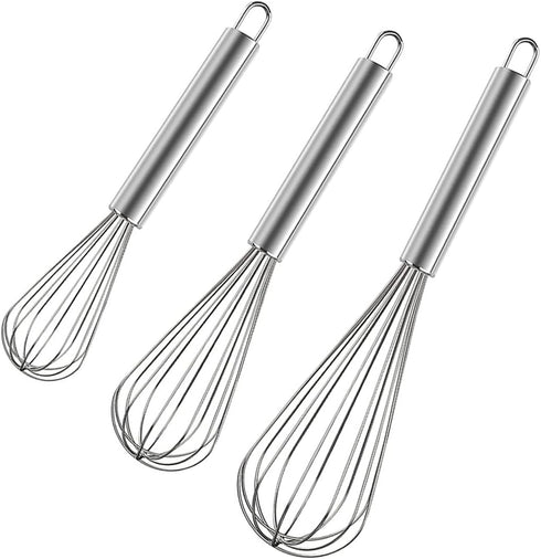 Stainless Steel Whisk Set, 3 Packs Balloon Whisks for Cooking, Whisking, Blending (8", 10", 12")
