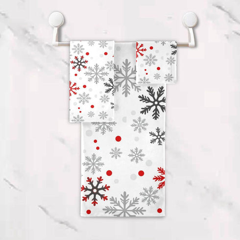 Dussdil Set 3 Winter White Red Snowflakes Bathroom Towel of Pcs Christmas Snow Flakes Bath Hand Towels Face Towel