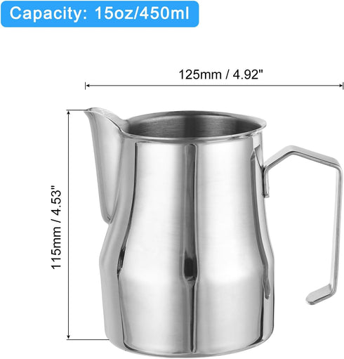 uxcell Milk Frothing Pitcher, 15oz/450ml Stainless Steel Coffee Cup Mug Milk Frothing Pitcher Jug with Handle for Home Cafe Bar Restaurant Hotel, Silver by uxcell