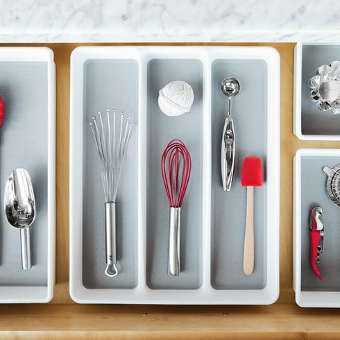 madesmart Antimicrobial Classic Utensil Tray Organizer, 16" x 13" x 2", 3 Compartments for Kitchen and Bath