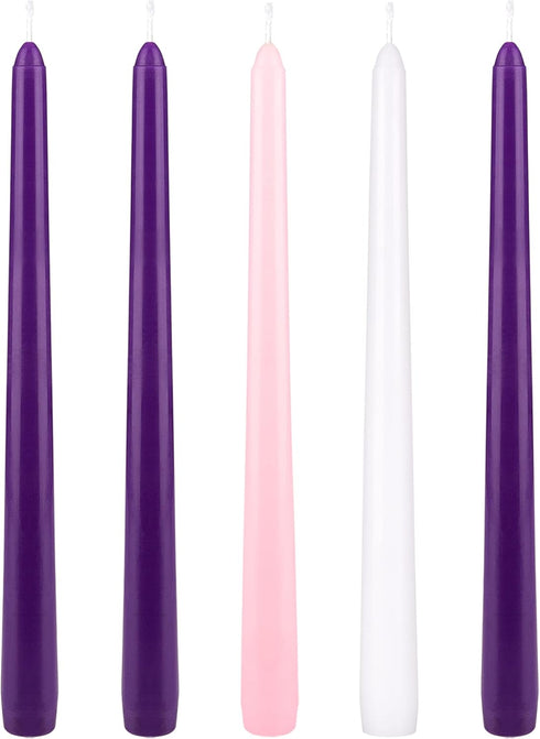 Mega Candles 5 pcs Unscented Christmas Advent Candles Set, Hand Poured Premium Wax Taper Candle 10 Inch