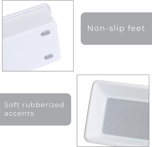 Smart Design Plastic Drawer Organizer Set of 3 - 6.75 x 3.75 Inch, Non-Slip Lining and Feet, BPA Free, White with Gray