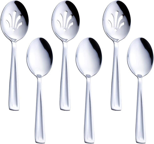 Stainless Steel Serving Spoon Set, 3 Large and 3 Slotted Spoons, 9.5-Inch Catering Set
