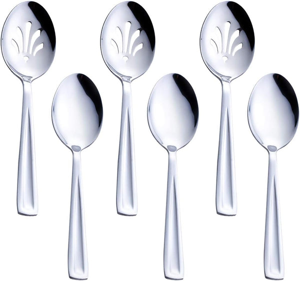 Stainless Steel Serving Spoon Set, 3 Large and 3 Slotted Spoons, 9.5-Inch Catering Set