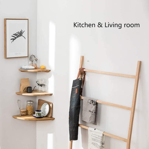 7inch Corner Shelf, Solid Oak Wood Floating Corner Shelf Wall Mount Round End Floating Speaker Shelves with Wire Hole