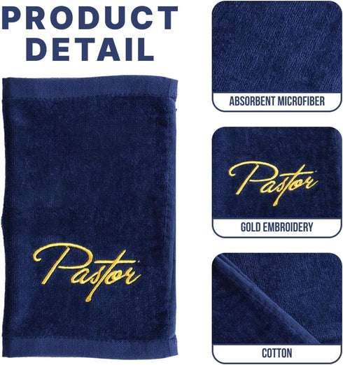 Swanson Christian Products Embroidered Hand Towels for Pastor, Navy