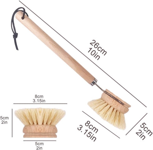 3 Pack AMERWASH PLUS Dish Brush with Wooden Handle, Natural Kitchen Brush for Dishes Vegetable, Pots and Pans, Tampico