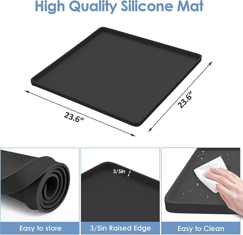 Mini Fridge Stand with Silicone Mat, Adjustable Universal Stand Base with 4 Sturdy Feet, 24''x 24'' Mini Fridge Drip Pan