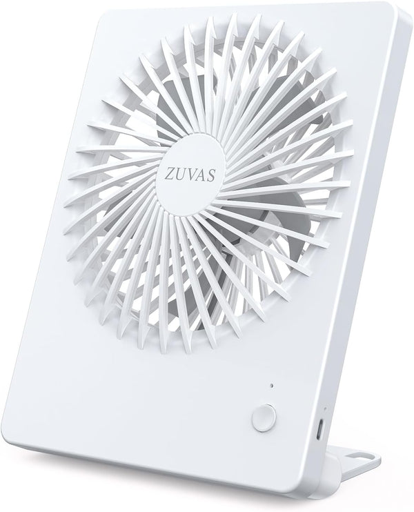 Zuvas Battery Operated Desk Fan, Rechargeable 180° Tilt Folding Personal Fan, Ultra Quiet 3 Speed for Home & Camping