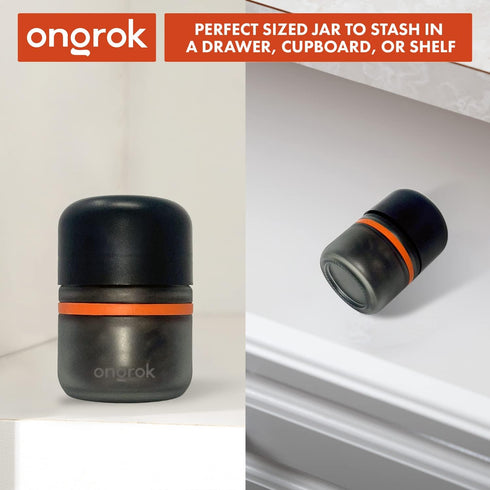 80ml, 6 Pack ONGROK Glass Storage Jar, | UV Herb/Spice Jar with ChildResistant Lid, ColorCoded Glass Containers