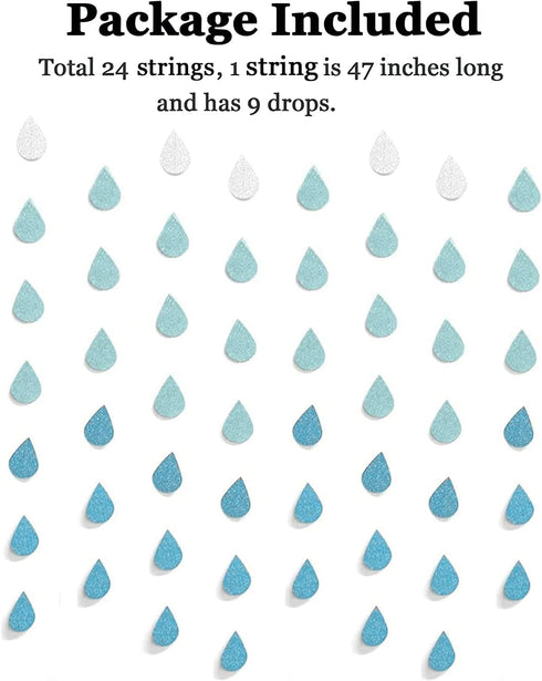 Yzurbu 24 Strings Raindrop Garland Decorations - Paper Hanging Rain Drops for Baby Shower, Party and Centerpieces