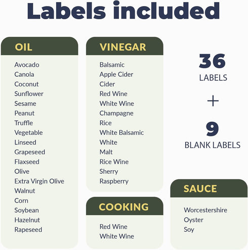Mlle Label Set 500ml Set 4 Olive Oil & Vinegar Dispenser Bottle with Stainless Steel Pourer, Funnel & Labels - Glass