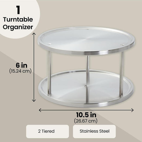 Juvale 2-Tier Stainless Steel Lazy Susan Spice Rack Organizer for Kitchen & Pantry Countertop (10.5 in)