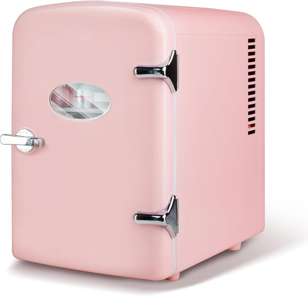 HealSmart 4 Liter Portable Mini Fridge - 6 Can Cooler and Warmer with Observation Window, Eco Friendly, Pink