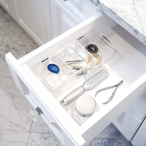 Isaac Jacobs Clear Acrylic 3 Section Organizer - Three Compartment Drawer Tray for Office & More