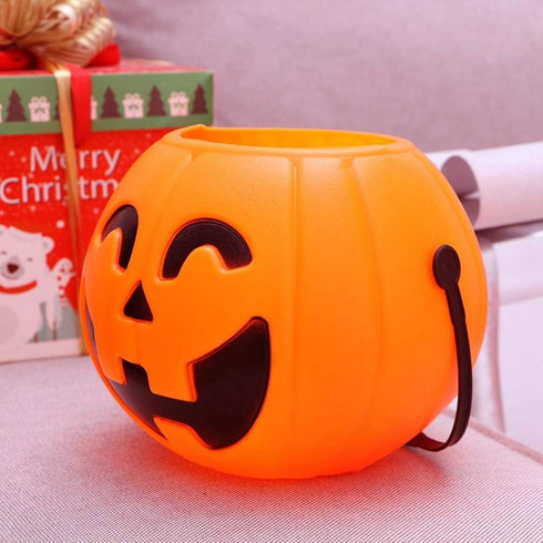 Halloween Portable Pumpkin Bucket 17cm Trick or Treat Candy Pail Holder, 2 Pieces