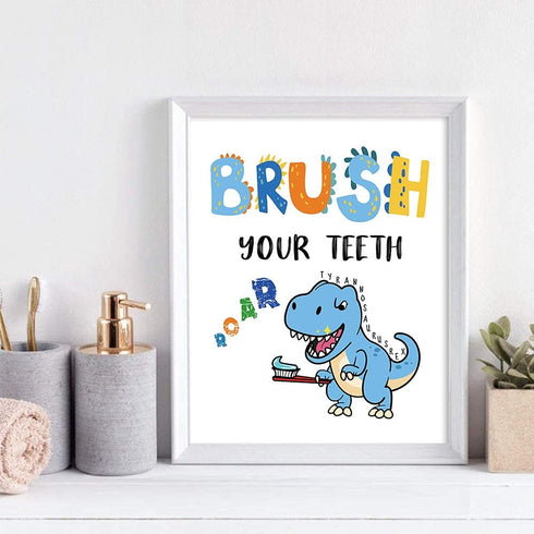 Dinosaur Bathroom Decor - Funny Themed Inspirational Quotes Art Print, Set of 4 (8”X10”), Unframed
