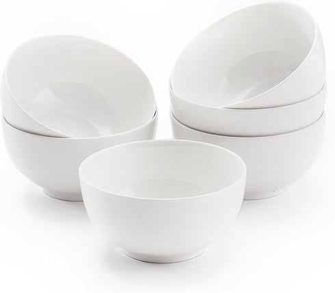 AntoKueh White Ceramic Bowls 6 in, 26Oz round Large Cereal Bowl set
