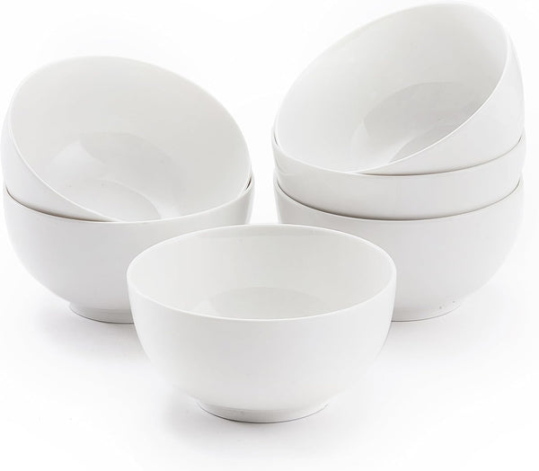 AntoKueh White Ceramic Bowls 6 in, 26Oz round Large Cereal Bowl set