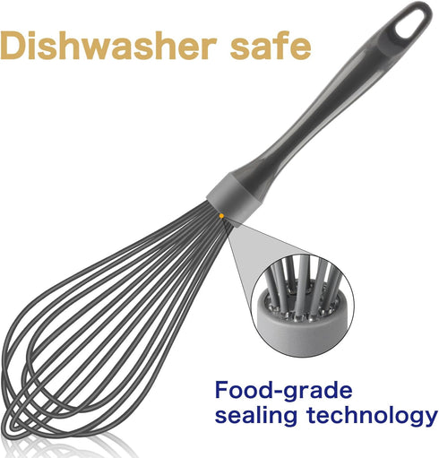 Dishwasher Safe Whisk, Professional Whisks For Cooking Non-Scratch, Stainless Steel & Silicone Wisk, Plastic Rubber Whisk Tool For Nonstick Cookware Pans, Heat Resistant Whisk 12-Inch, Grey. by OYV