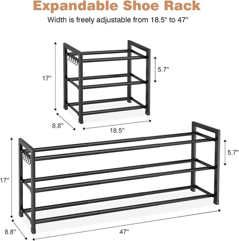 18.5''- 47'' Closet, 3 18 Expandable Shoe Rack - Adjustable Shoe Rack for Tier Long Shoe Shelf Storage for Pairs Shoe
