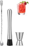 Professional Bar Tools Set, 10-inch Stainless Steel Muddler, Mixing Spoon, Measuring Jigger