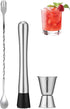 Professional Bar Tools Set, 10-inch Stainless Steel Muddler, Mixing Spoon, Measuring Jigger