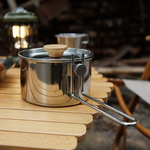 Camping Tea Pot, 1L Resistance Stainless Steel Multifunction Outdoor Kettle with Lid and Removable Handle