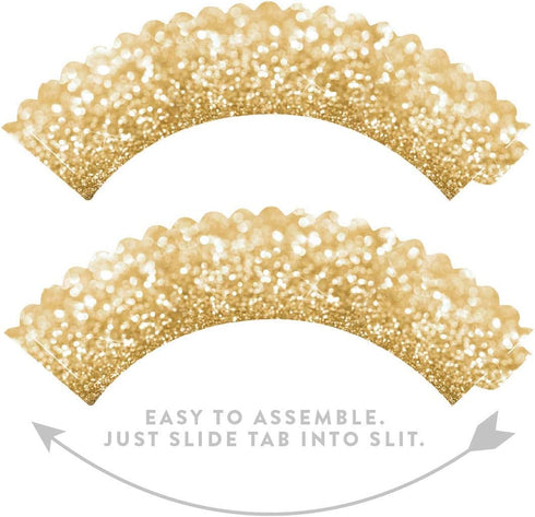 Andaz Press Glitzy Faux Gold Glitter Cupcake Wrapper Decorations, 24-Pack Gold Cupcake Holders