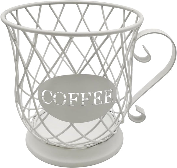 Coffee Pods Storage Basket for 35 K Cup Organizer, Decorative Holder for Coffee Bar Countertop - White.