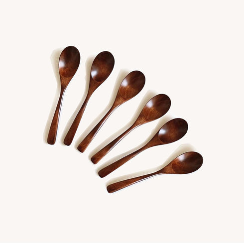Wooden Spoons Set of 6, Beechwood Honey Spoons for Non Stick Kitchen Cookware, Natural Wood Utensils
