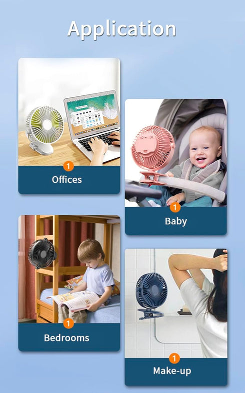 Mini Clip on Fan, 4 Inches - 2500mAh Rechargeable Battery Operated Stroller Fan for Bed, Outdoors, Car Seat, Gym (White)