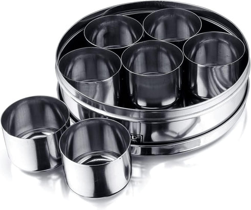 7 8 inch Vinod Stainless Steel Masala Dabba, Spice box, Compartments with Lid, Diameter, See-through