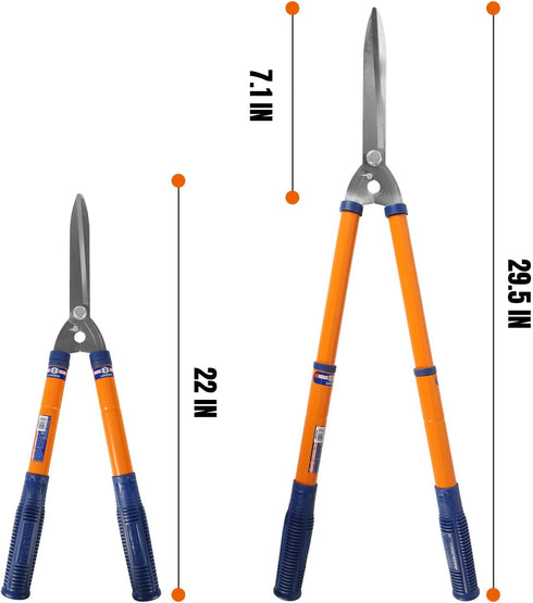 WPR1E95 Hedge Clippers:Bush Clippers With Adjustable Length Handle and Wavy SK-5 Steel Blade,Hedge Shears for Pruning Borders and Bushes, Blue and Yellow by WADFOW