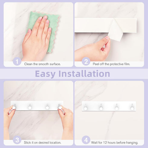 VIS'V Key Holder Wall Mount, Large Metal Self Adhesive Key Hanger with 4 Hooks, No Drilling, White