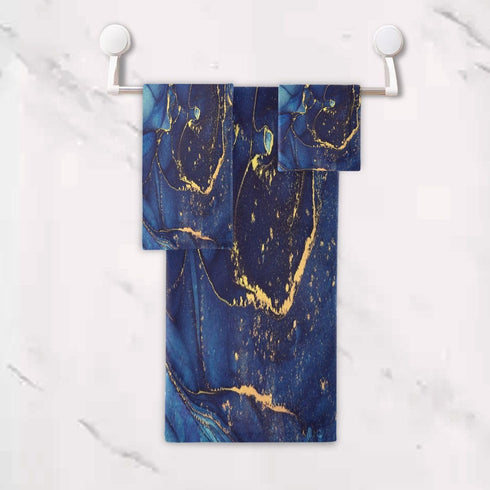 SUABO Sets 3 Set Blue Abstract Art Marble Bath Towel Ultra Soft Fast Dry Face Towel Absorbent Bathroom Towel Shower
