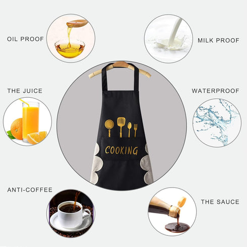 DILLMAN Women Kitchen Apron with Hand Wipe Pockets, Big Pocket, Waterproof for Cooking and Baking