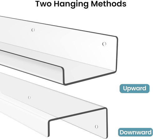 Upsimples 8 Pack Acrylic Shelves for Wall Storage, 15" Floating Bookshelves, Clear Display Shelf Organizer