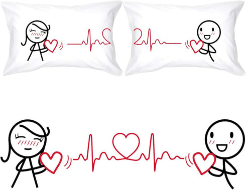 BoldLoft Love You Every Beat of My Heart Couple Pillowcases - Gifts for Couples, Boyfriend, Girlfriend, Anniversary,