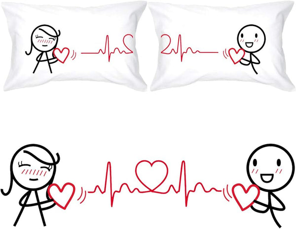 BoldLoft Love You Every Beat of My Heart Couple Pillowcases - Gifts for Couples, Boyfriend, Girlfriend, Anniversary,