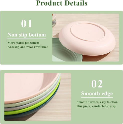 Berglander 9 Inch Plastic Deep Dinner Plates, Set of 8 Reusable Unbreakable Dishes for Pasta Bowls, Microwave Safe