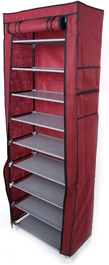 Flandre 10 Tiers Shoe Rack with Dustproof Cover 27 Pair Shoe Tower Stand
