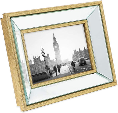 Isaac Jacobs 4x6 Gold Beveled Mirror Picture Frame - Classic Mirrored Frame for Wall Décor and Photo Gallery