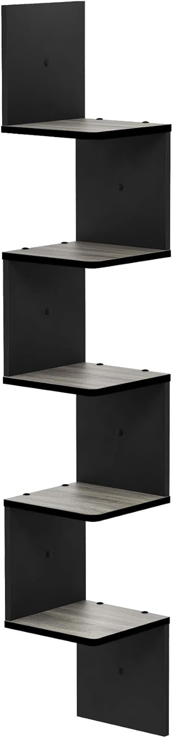 5-Tier Furinno ROSSI Corner Floating Shelves for Wall, Corner Square Wall Shelf, S-shape Radial Floating Book Shelf