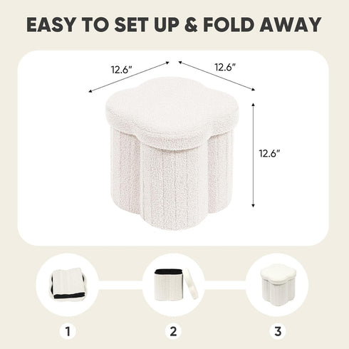 12.6"x12.6"x12.6" PINPLUS Storage Ottoman Cube Flower-Shaped Boucle Footrest Stool with Hidden Storage