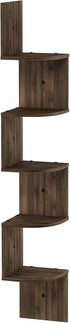 5-Tier Furinno Rossi Wall Mount Floating Corner Shelf, Radial, Columbia Walnut