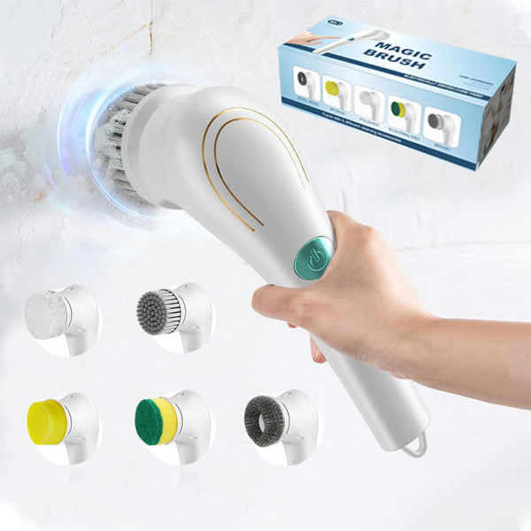 Handheld Cordless Electric Spin Scrubber, Rechargeable Cleaning Brush with 5 Heads for Kitchen, Bathroom, Floor, Glass