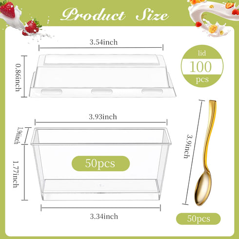 150 Pack 5oz 50, DI QIU REN Plastic Dessert Cups with Mini Gold Spoons and Lids, Clear Yogurt Parfait Cups Serves
